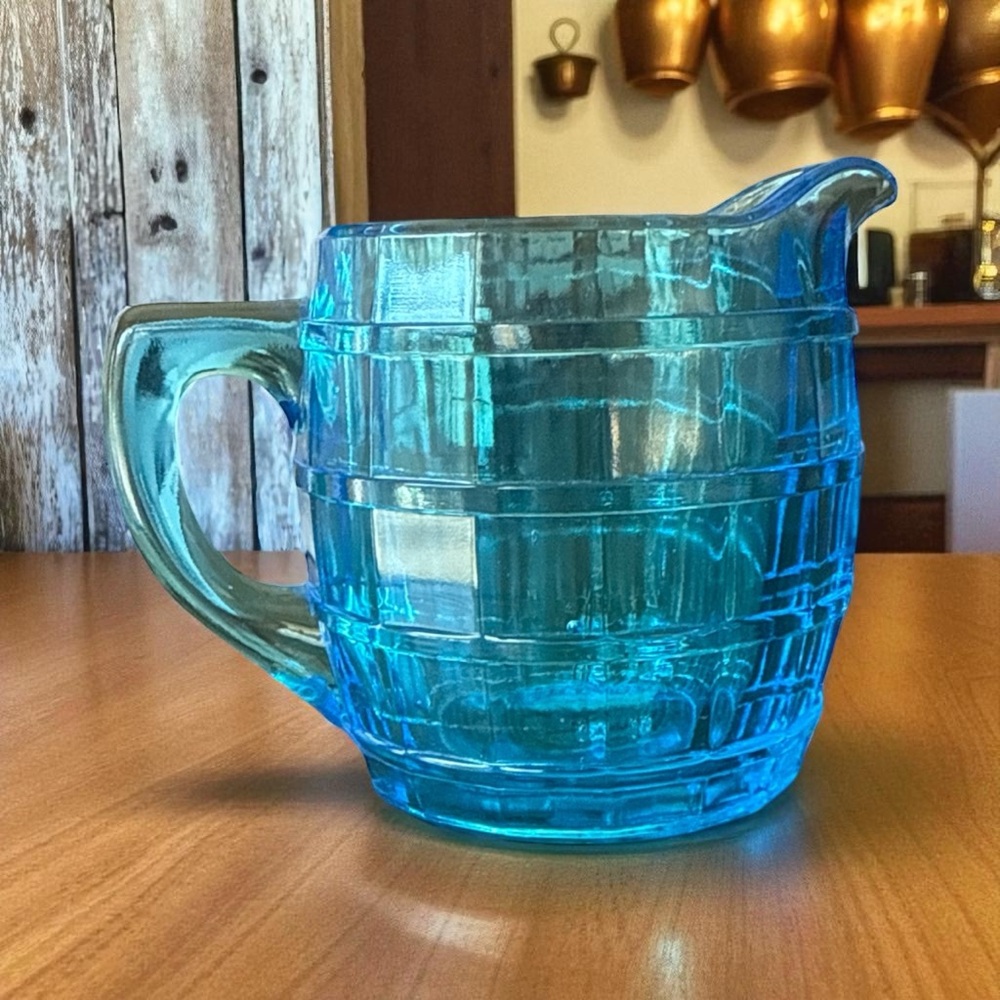 Vintage Tiara Indiana Glass Aqua Blue Barrel Creamer 1970s